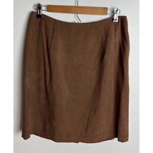 Vintage Ann Taylor Brown 100% Silk Pencil Skirt Size 12 Lined with Back Vent Wms